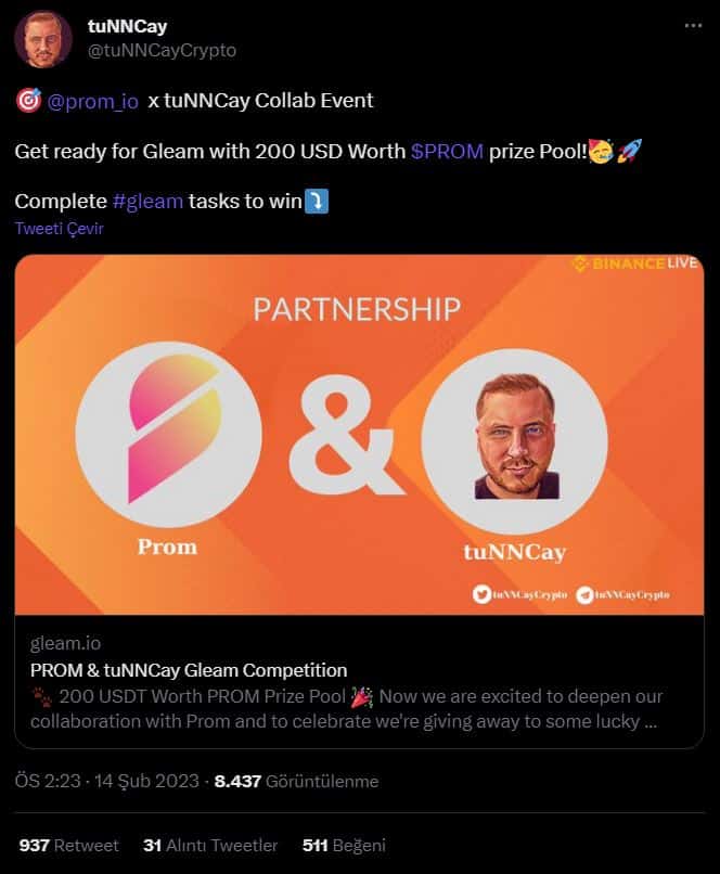 Prom.io and tuNNCay Become Binance Live Channel Partners - Congrats! (Feb, 2023)