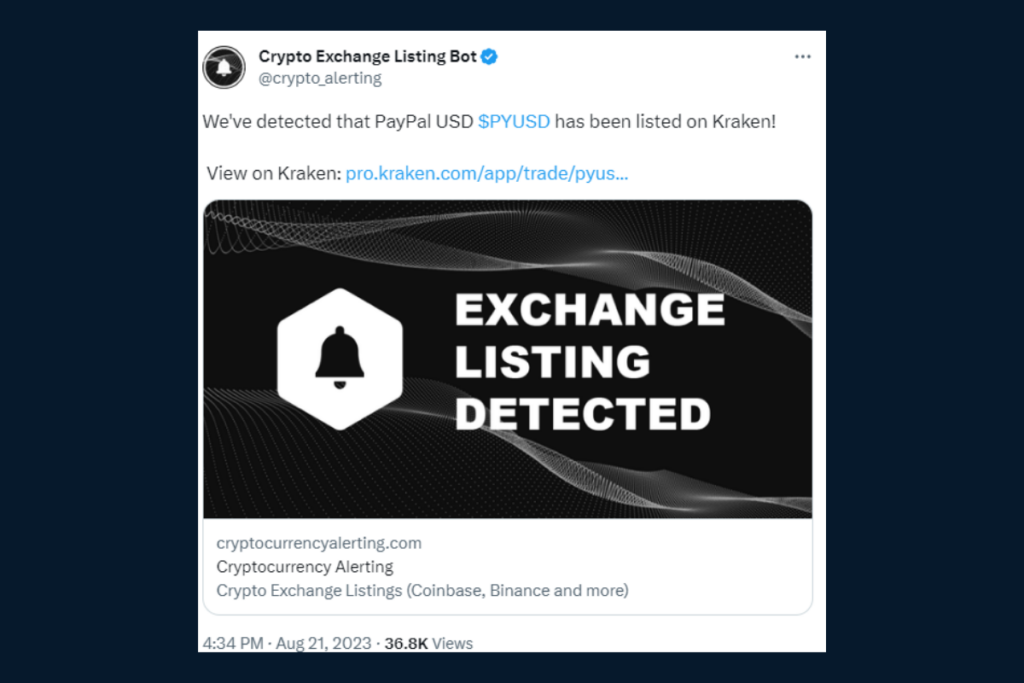Kraken Swiftly Lists PayPal's PYUSD Stablecoin, Trading Surges