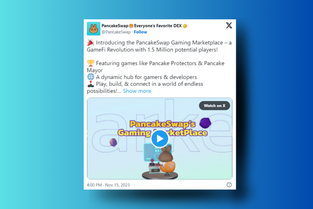 PancakeSwap Launches Gaming Marketplace for Developers to Build and Publish GameFi Projects