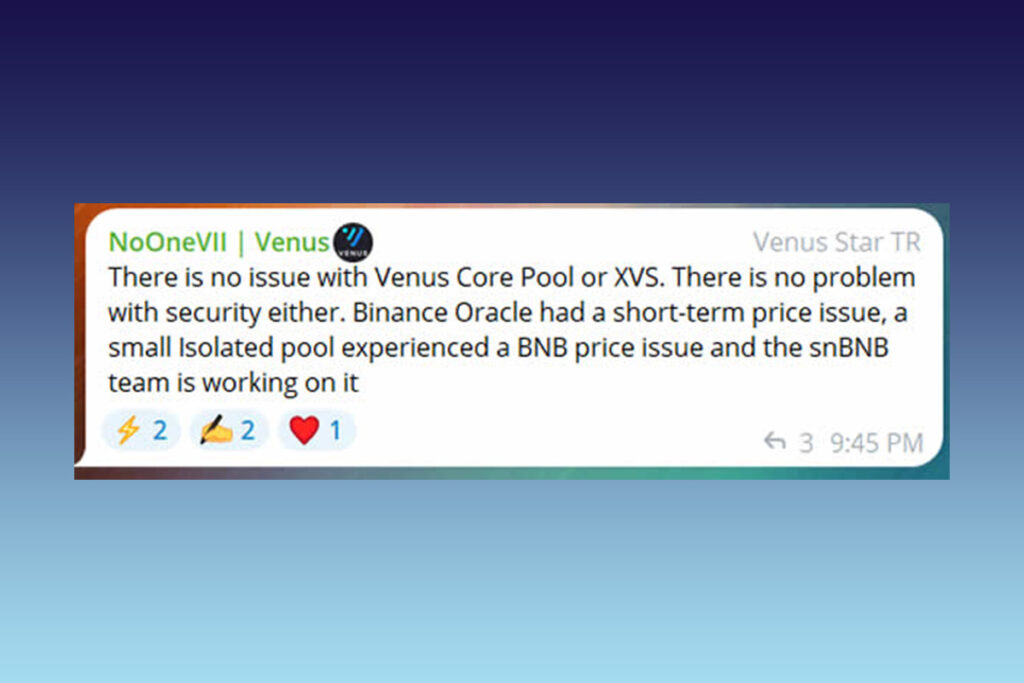 DeFi Protocol Venus Confirms Oracle Failure and Starts Recovering $270K Loss