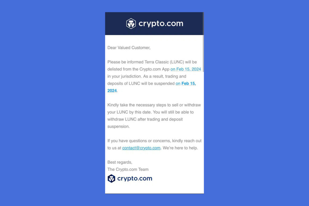 Crypto.com Doğruladı: LUNC Liste Dışı Bırakıldı 