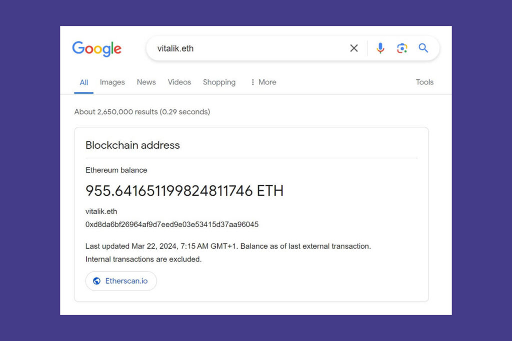 Google Ethereum Name Service: ENS Data to be Included in Search Results via Etherscan