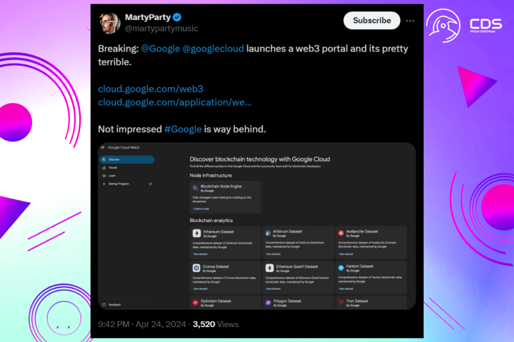 Crypto Community Reaction to Google Cloud Web3 Portal Grows Like an Avalanche