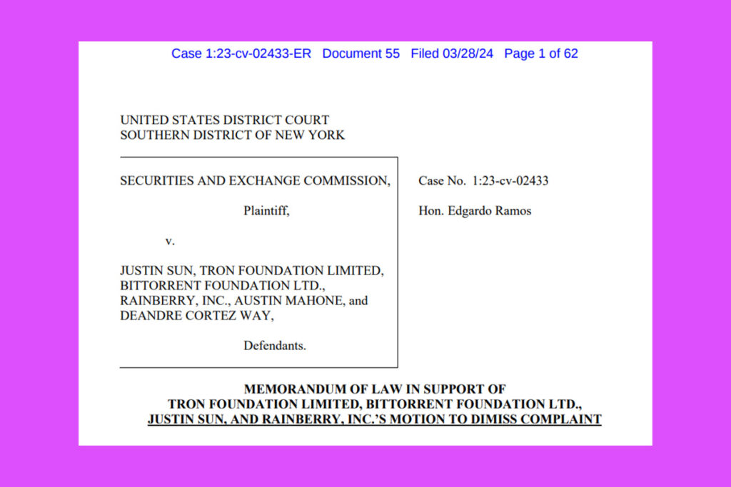 TRON Wants Dismissal of the SEC Lawsuit: Arguing SEC Lacks Authority to Regulate Globally