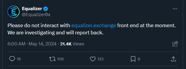 Equalizer DEX Users Beware: Hacker Siphons Funds, Investigation Launched