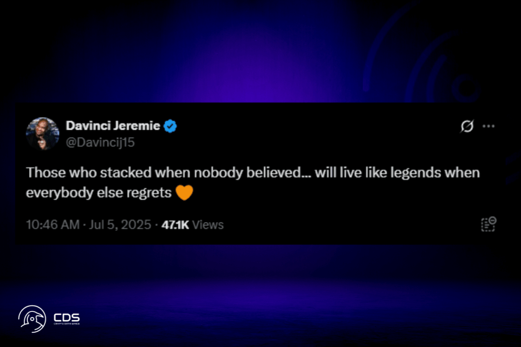 Davinci’s Bold Claim: Bitcoin Stackers Today Will Be Legends Tomorrow