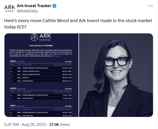 Cathie Wood’s ARK Invest Bets $300M on BitMine Amid Ethereum Exposure