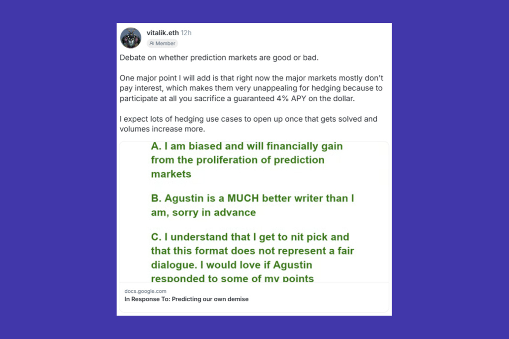 Vitalik Buterin Highlights Prediction Markets Lack Interest