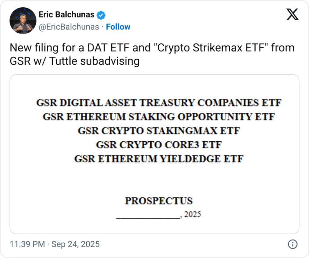 GSR Files for First Crypto ETFs, Including Digital Asset Treasury Companies Fund