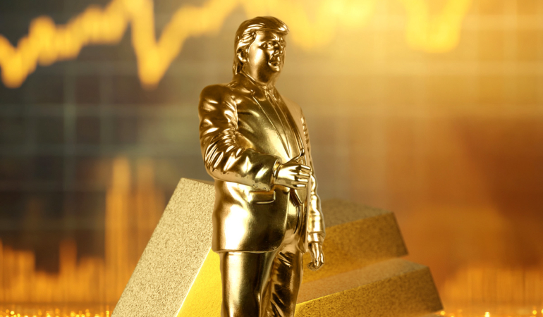 Golden Trump Statue Holding Bitcoin Unveiled Outside U.S. Capitol in Crypto Stunt