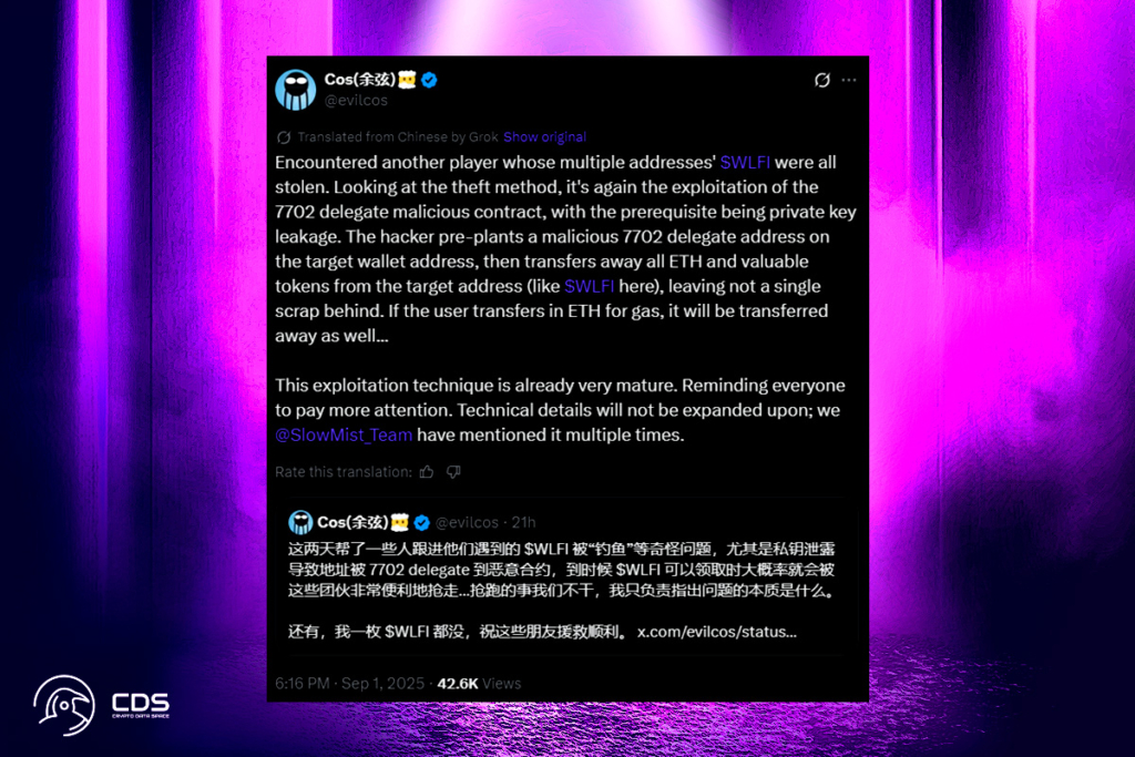 SlowMist Warns of EIP-7702 Exploit Affecting WLFI Governance Tokens