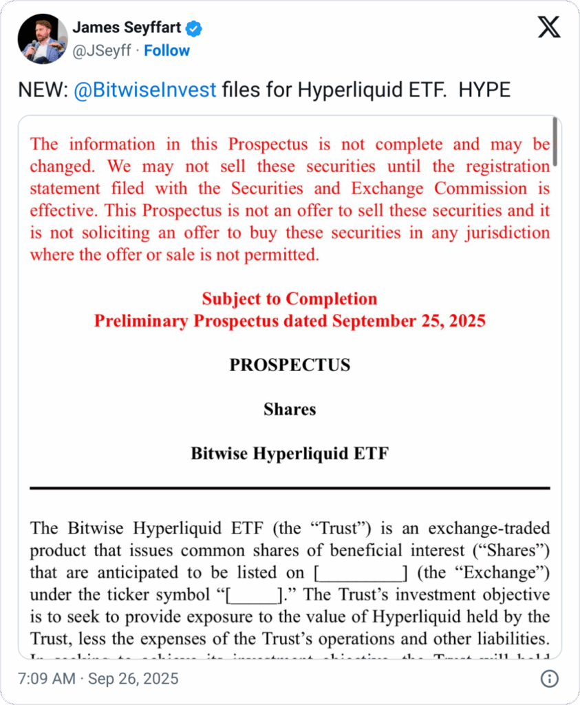 Bitwise Files for Hyperliquid ETF Amid Growing Perpetual Futures Competition