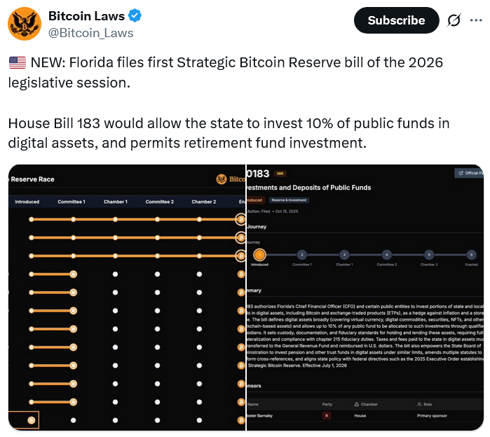 Florida Lawmaker Advances Crypto Investment Legislation