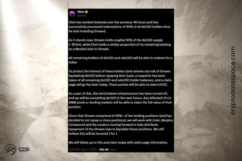 DeFi Chaos: Elixir Shuts Down deUSD Stablecoin Following Massive Loss