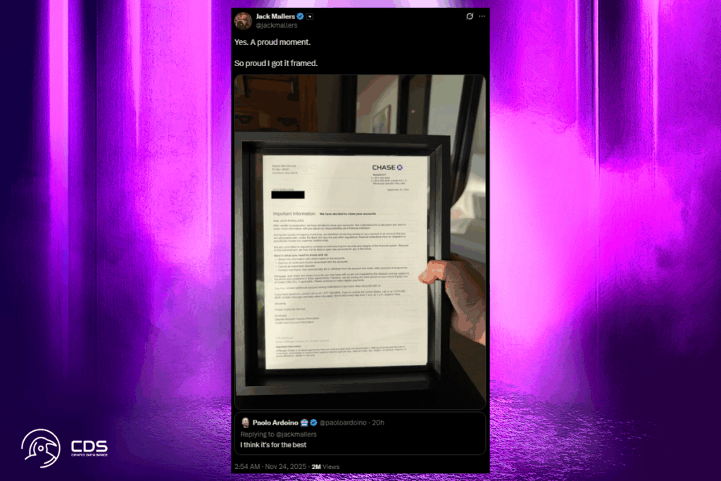 Mallers Frames JPMorgan Letter After Unexpected Account Closure