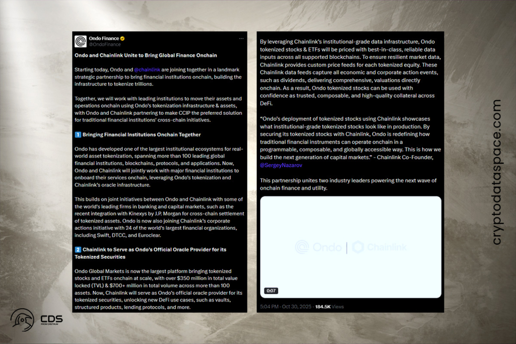 Ondo Finance Picks Chainlink to Power Its Tokenized Stocks and ETFs