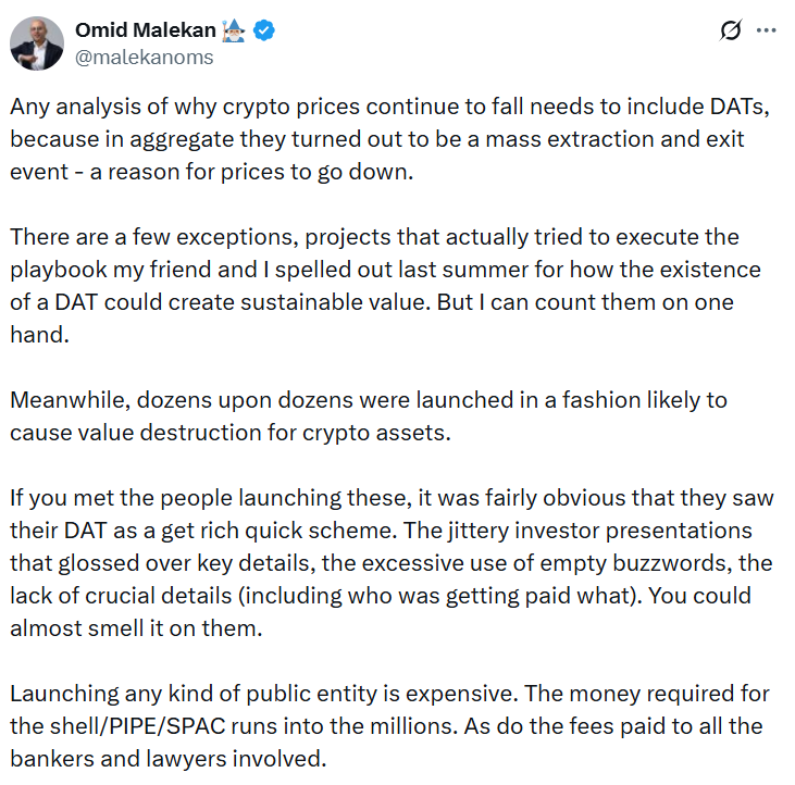 Crypto Treasury Companies Fuel Bitcoin Price Decline, Says Omid Malekan