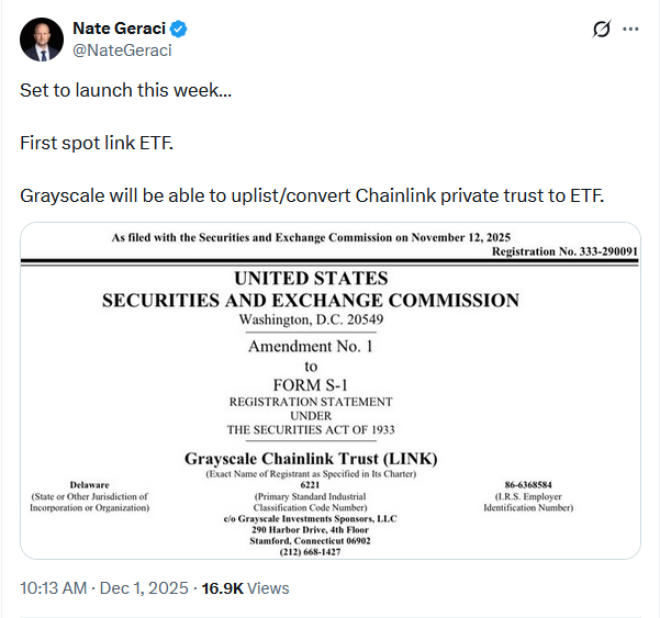 Grayscale to Launch First US Spot Chainlink (LINK) ETF This Week