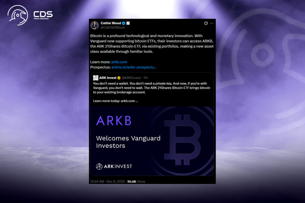 BTC Exposure Made Simple: Cathie Wood Targets Vanguard’s Massive Client Base