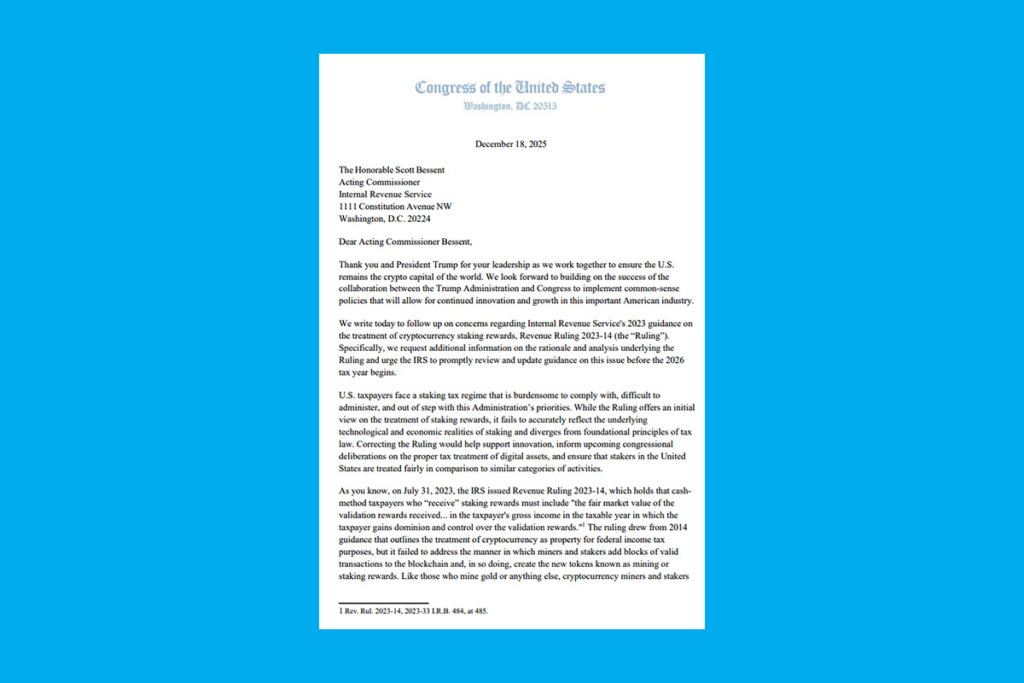 Crypto Staking Taxes Under Fire: US House Pressures IRS Ahead of 2026