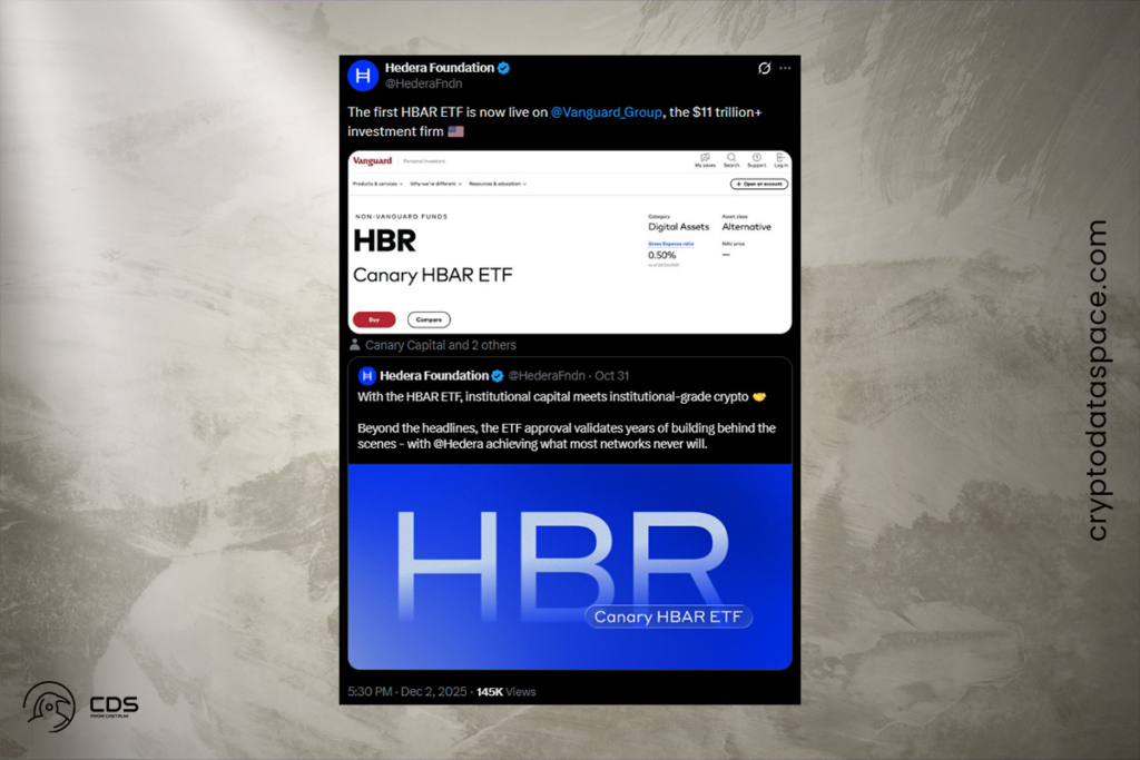 Hedera Rally Accelerates After Vanguard Launches First HBAR ETF