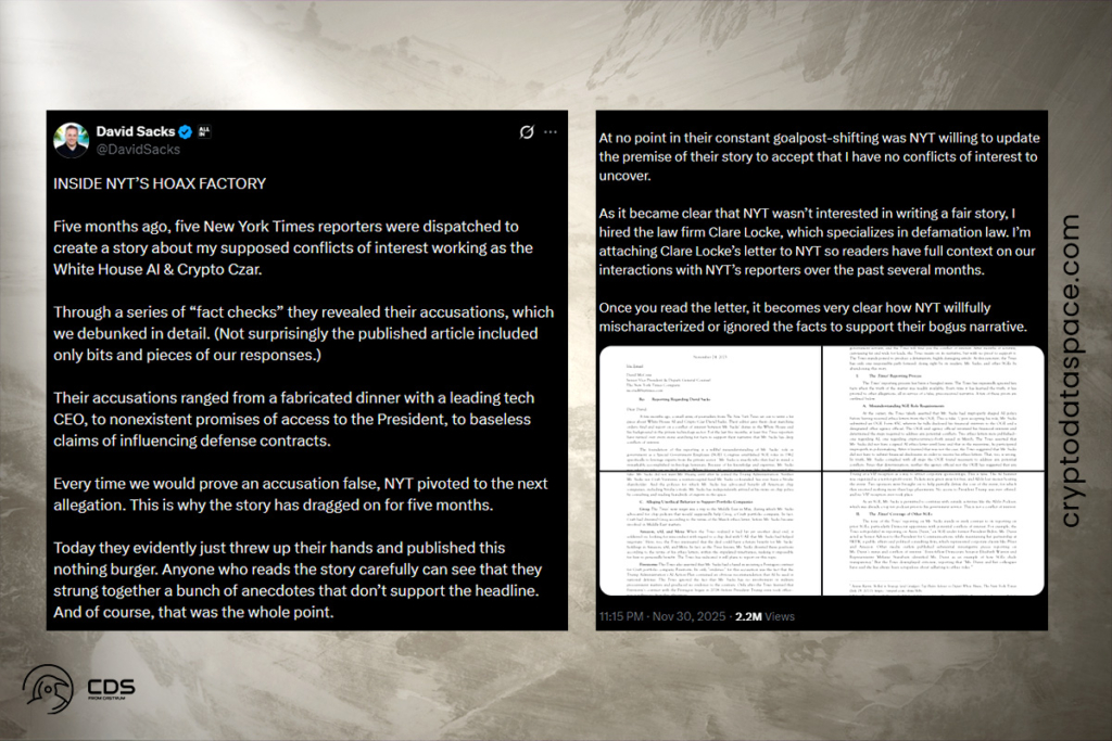 Sacks Fires Back at NYT: He Described the Times Report as “Nothing Burger”