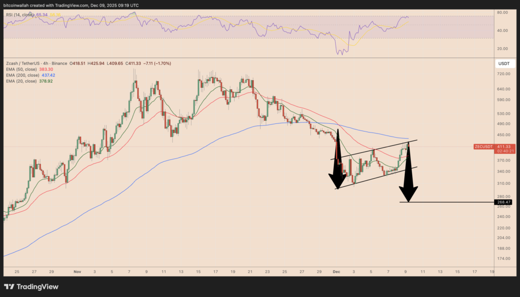 Zcash (ZEC) Shows Volatility Amid Double-Bottom and Bear Flag Signals