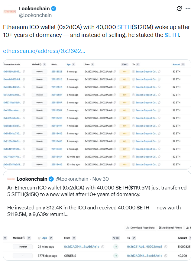 Long-Dormant Ethereum Whale Stakes Entire Fortune After 10 Years